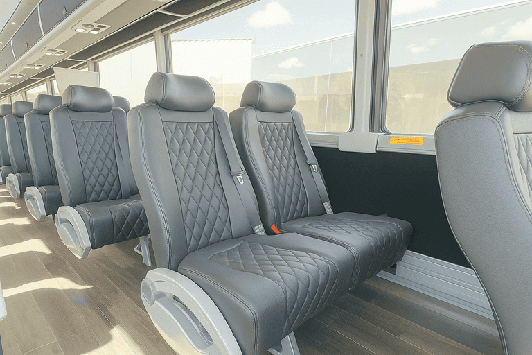 interior of Longview Coach Bus Service charter bus