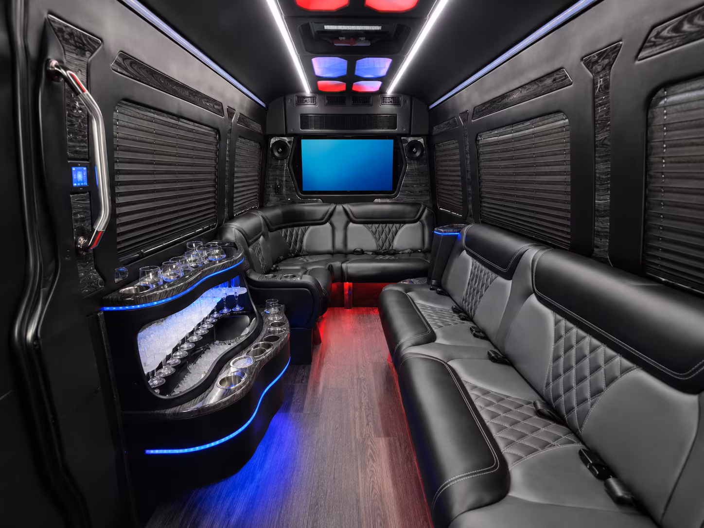 longview 28 passenger party bus inside