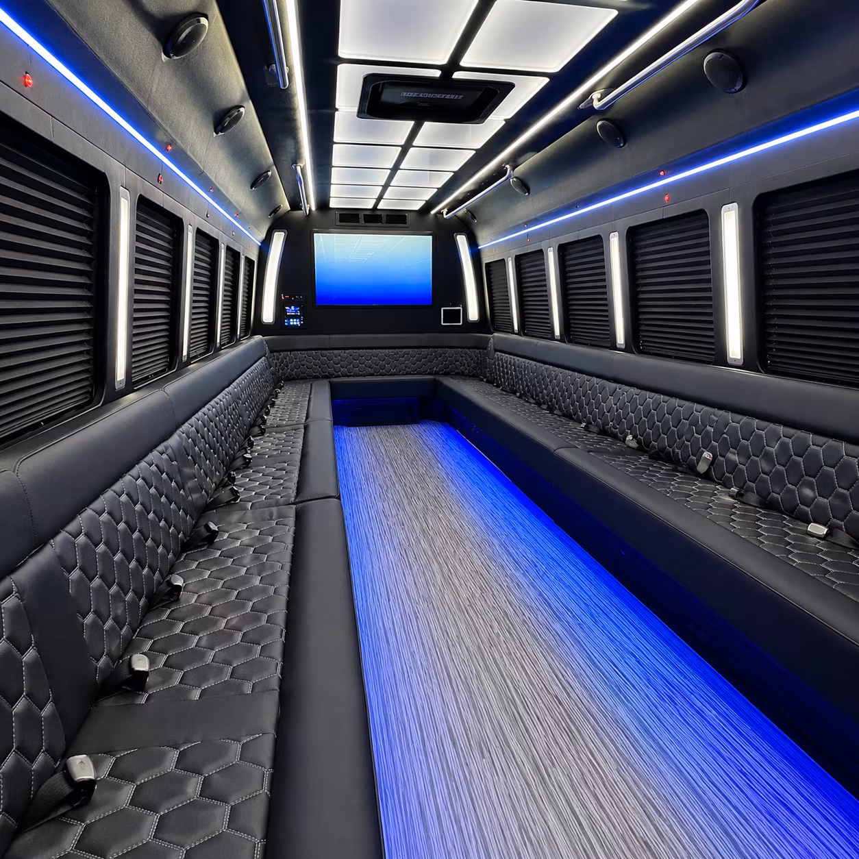 longview 50 passenger party bus inside